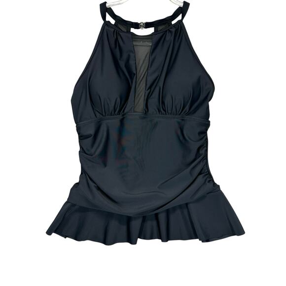 Beach Sissi Tankini Swim Top Womens Sz Medium Black Padded Ruffle Halter - Picture 1 of 11